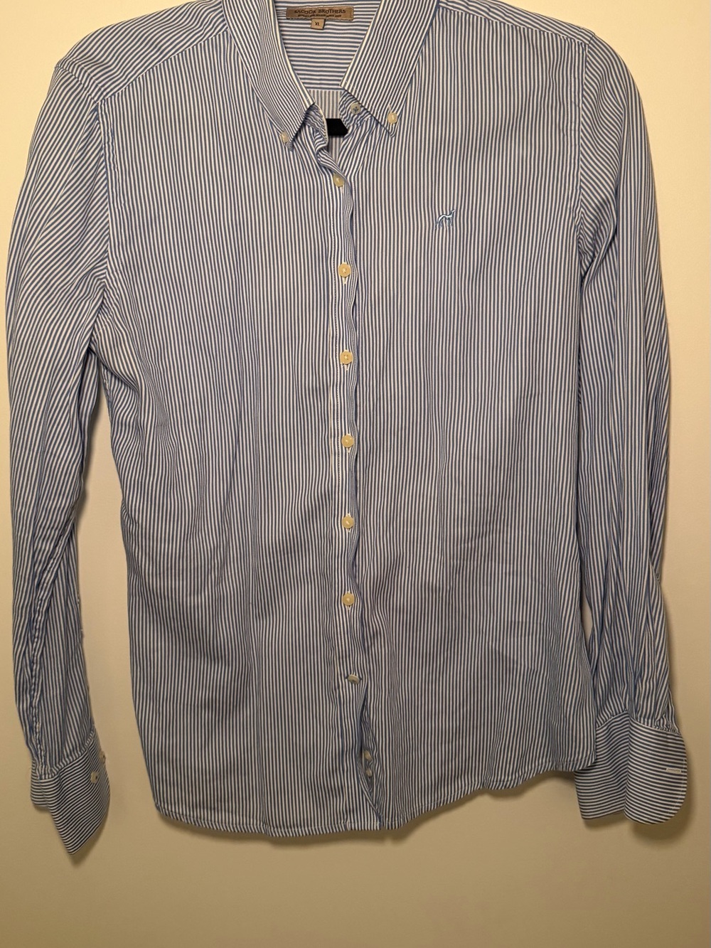 Women's Blue & White Pinstripe Button-Up Blouse
